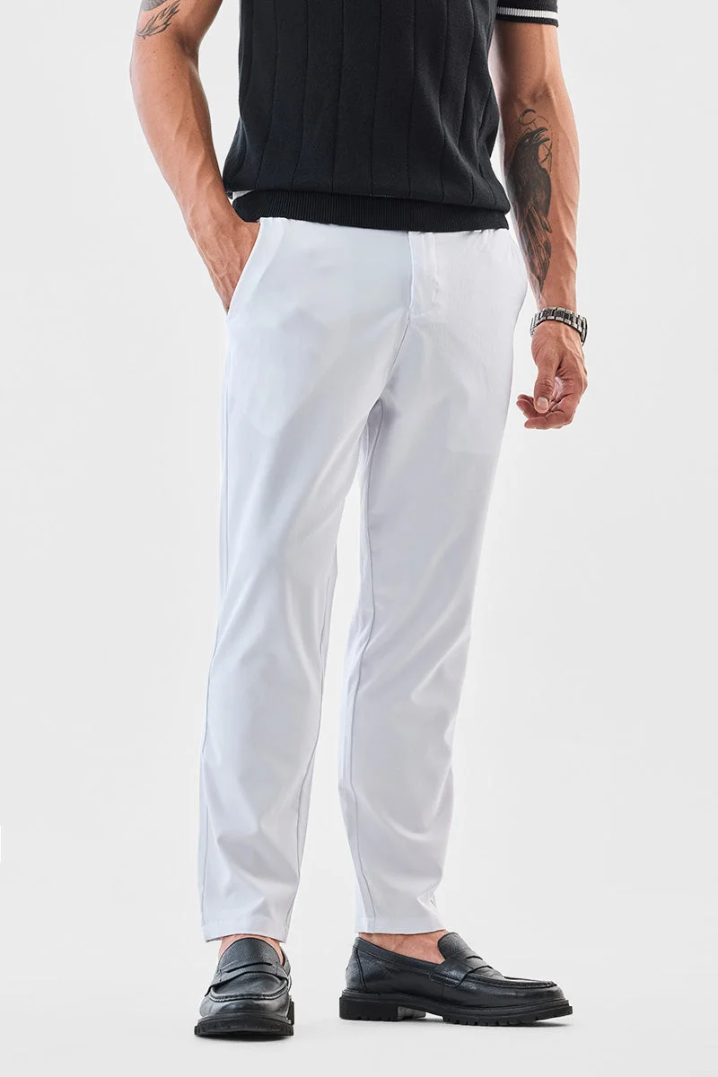 SNITCH White Solid Tapered Formal Trousers
