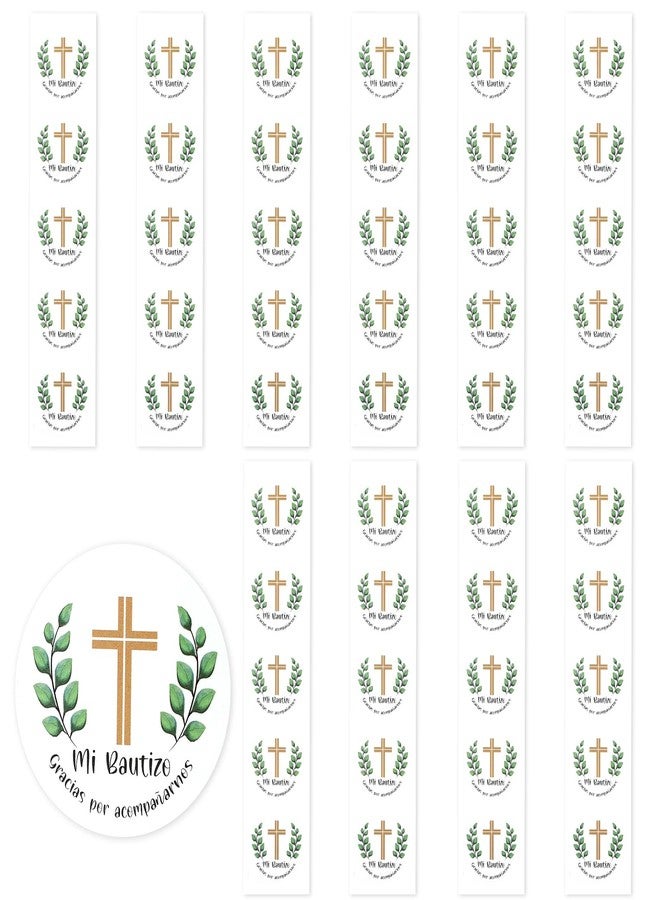 ROTEL 50 Pcs Mi Bautizo Stickers for Baptism Party Favors,Gracias Por Acompañarnos Tags for Spanish Baptism Decor,Mi Bautizo Sign Decoracion para Recuerdos de Bautizo Niña Niño - Image 1
