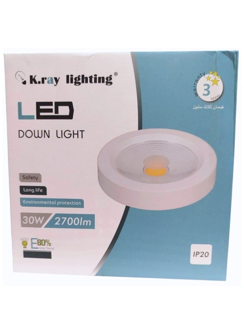 كي راي - ضوء سقف LED دائري بقوة 30 واط – عالي الكفاءة، بسطوع فائق ودرجة لون 6500 كلفن، تصميم سطحي دائري أنيق. - Image 1