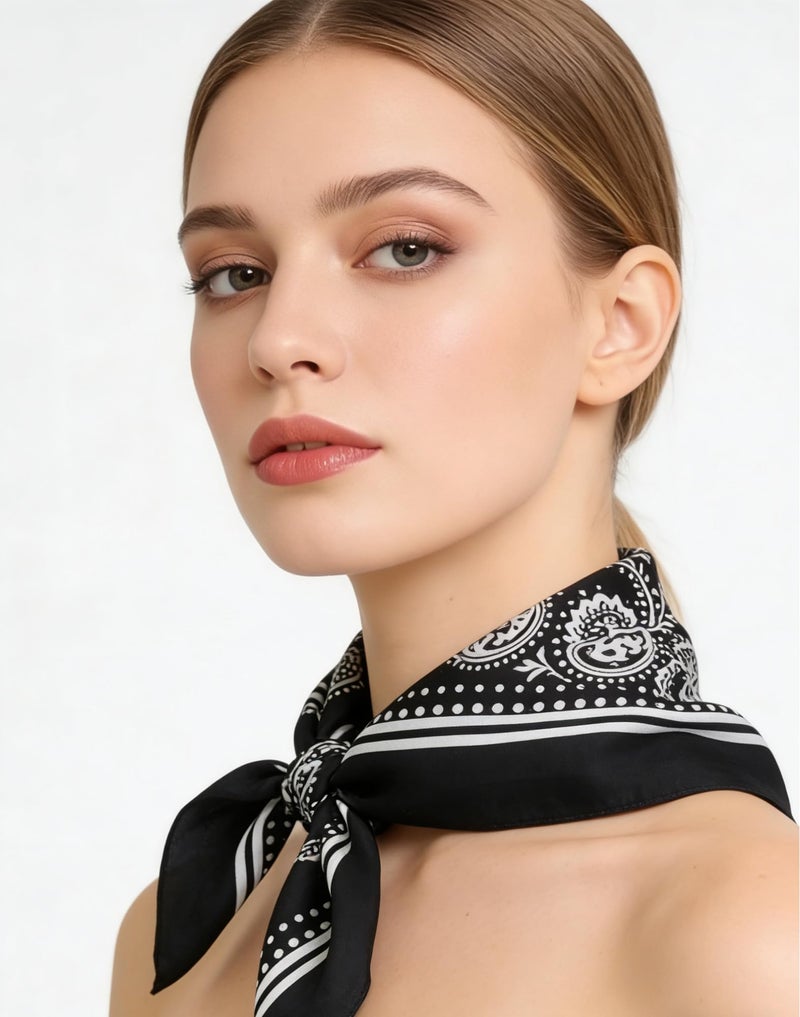 monochef 4pcs Silk Feeling Scarf Square Satin Head Scarf for Women Neck Hair Scarves Wraps Headscarf Hair Bandanas Night Sleeping Wrapping, 26.5Ã—26.5 inches - Image 3