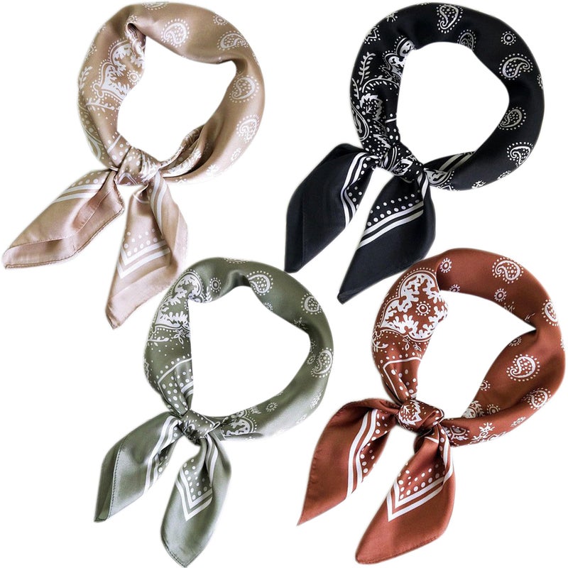 monochef 4pcs Silk Feeling Scarf Square Satin Head Scarf for Women Neck Hair Scarves Wraps Headscarf Hair Bandanas Night Sleeping Wrapping, 26.5Ã—26.5 inches - Image 1