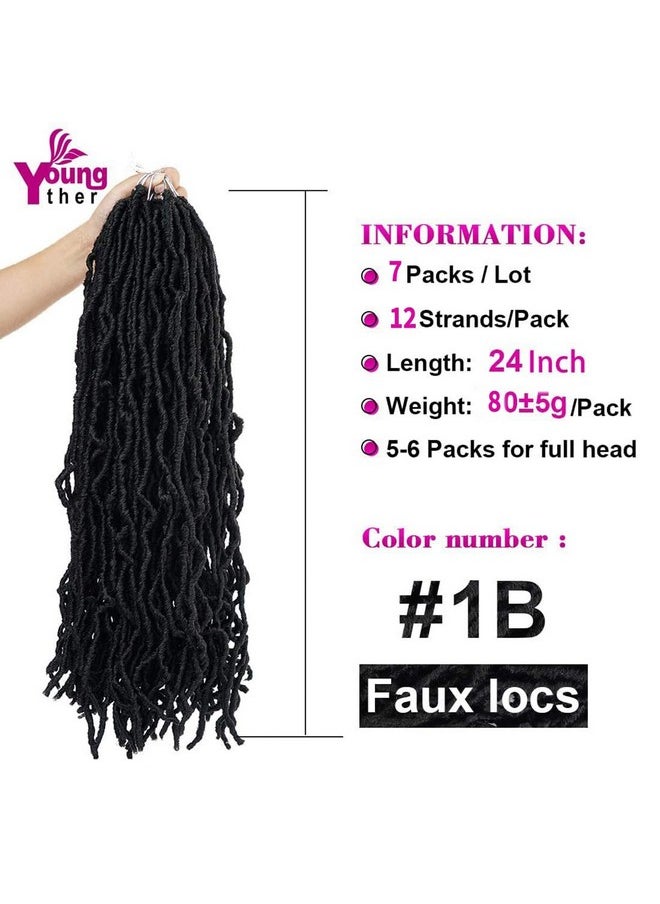 Youngther New Faux Locs Crochet Hair 24 Inch 7 Packs Soft Crochet Locs For Natural Butterfly Locs Style - Pre Looped Goddess Locs Crocher Hair For Balck Women Synthetic Braiding Hair Extensions  - Image 1