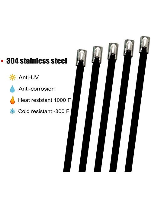 ADD GEAR ADD GEAR Stainless Steel 316 Black SelfLocking Cable Zip Ties Exhaust Wrap MultiPurpose DIY Locking Cable Metal Zip Ties Black 200 mm 8 inches 20  - Image 3