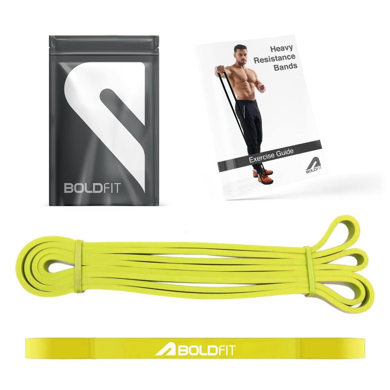 BOLDFIT شريط مقاومة ثقيل للتمارين والتمدد، شريط سحب مناسب في المنزل وصالة الألعاب الرياضية، أشرطة الطاقة للرجال والنساء. (أصفر 3-7 كجم مقاومة) (المادة: مطاط طبيعي) - Image 1
