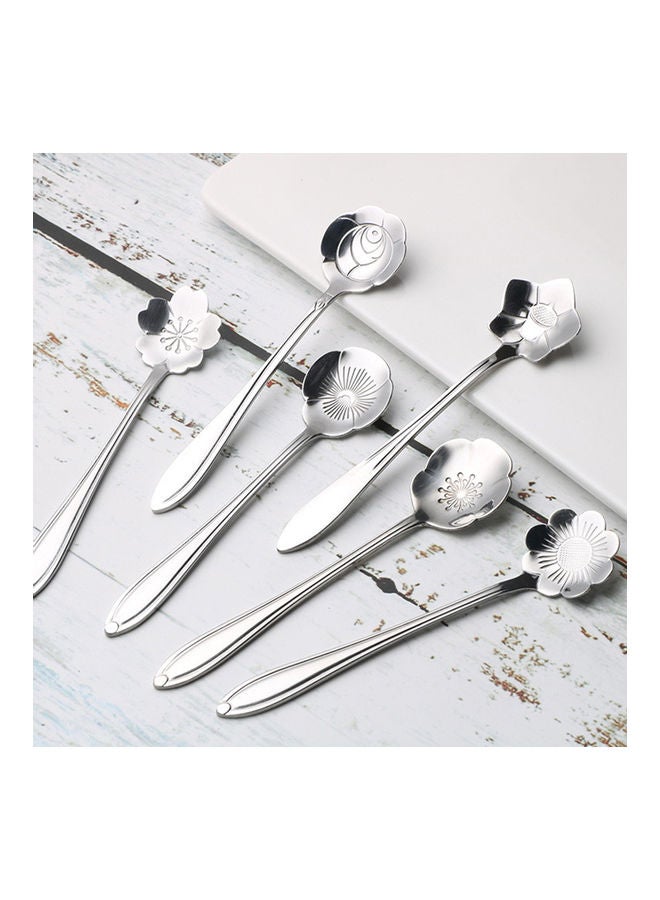 Aknur 8-Piece Stainless Steel Flower Carved Stirring Mini Spoon Silver 12.4x2.8x2cm - Image 3
