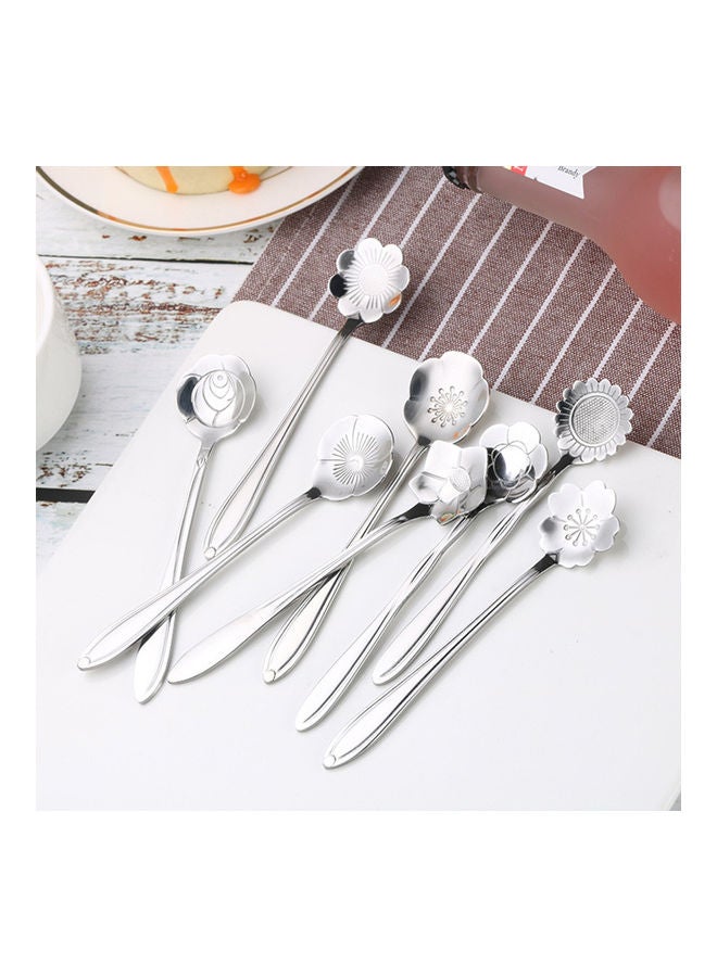 Aknur 8-Piece Stainless Steel Flower Carved Stirring Mini Spoon Silver 12.4x2.8x2cm - Image 2