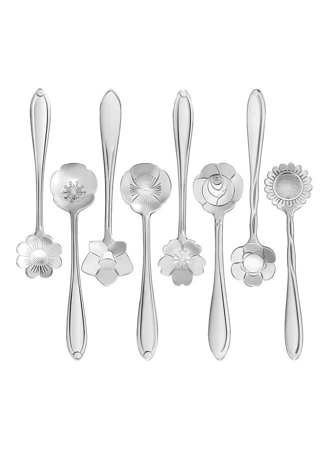 Aknur 8-Piece Stainless Steel Flower Carved Stirring Mini Spoon Silver 12.4x2.8x2cm - Image 1