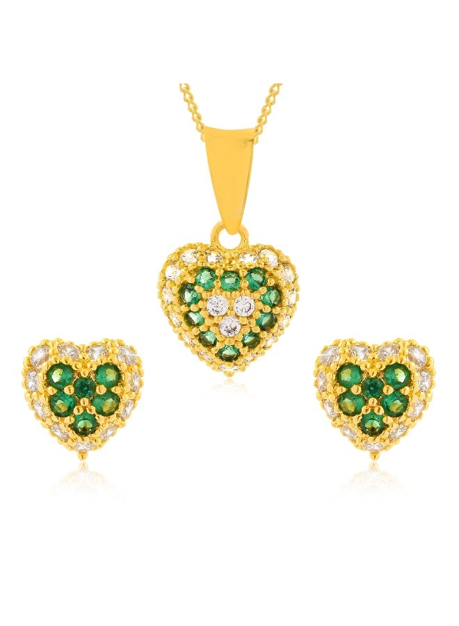 BAFLEH JEWELLERY Radiant Heart 22K Yellow Gold Pendant Set with White & Green Stones by Bafleh Jewellery  - Image 1
