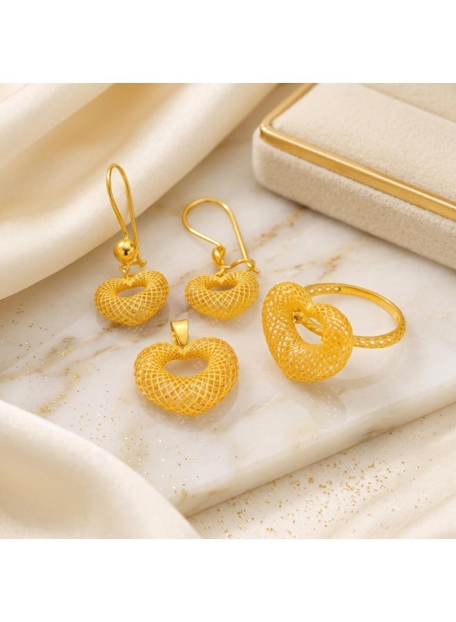 Bafleh Jewellery 21K Yellow Gold Heart Filigree Pendant Set with Matching Ring & Earrings - Image 3