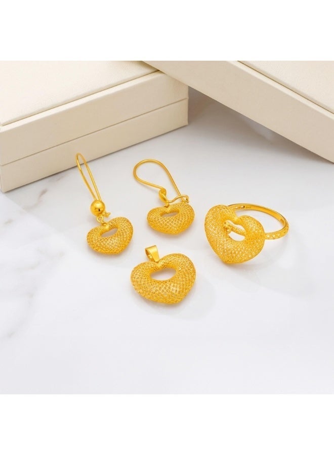 Bafleh Jewellery 21K Yellow Gold Heart Filigree Pendant Set with Matching Ring & Earrings - Image 5