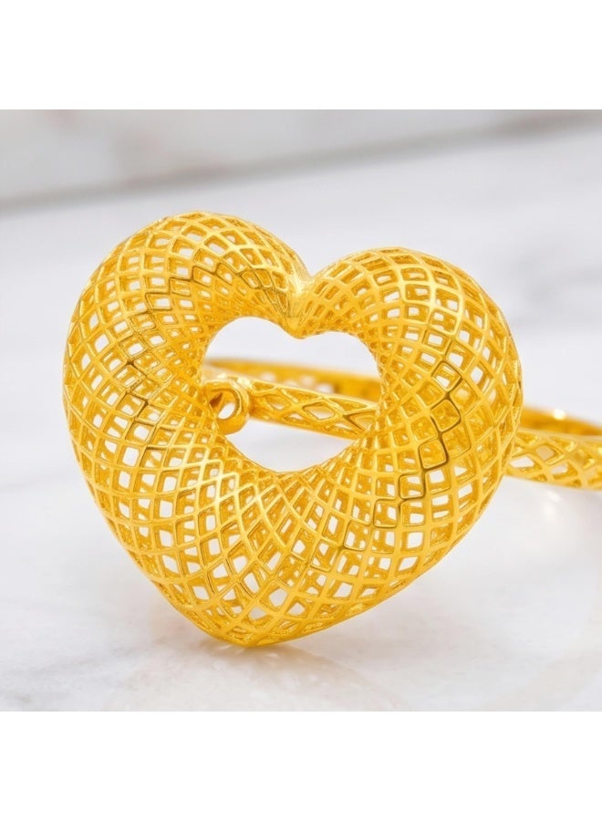 Bafleh Jewellery 21K Yellow Gold Heart Filigree Pendant Set with Matching Ring & Earrings - Image 2