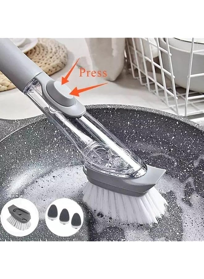 PROMASS - promass Soap Dispensing Dish Brush, Washing Up Brushes with Long Handle & Replacement Heads, Kitchen Brush for Pans Pots Sink, dishwashing sponge, dish sponge - Image 1