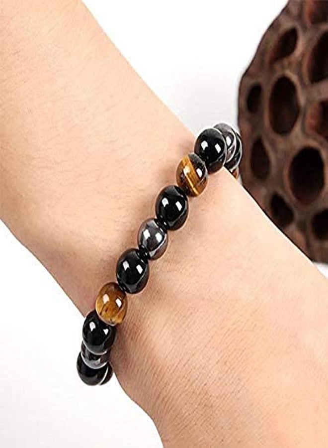 GEMTUB Natural 8Mm Black Tourmaline Hematite Tiger Eye Stone Combination Bracelet A Triple Protection Bracelet Help In Law Of Attraction Remove Negative Energy & Enhance Focus For Unisex Adult - Image 4