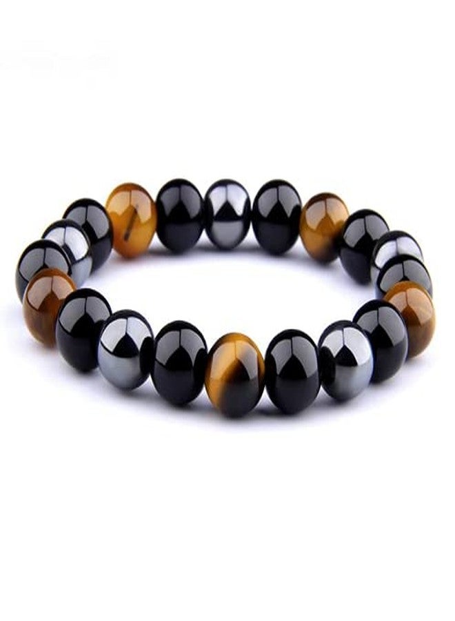 GEMTUB Natural 8Mm Black Tourmaline Hematite Tiger Eye Stone Combination Bracelet A Triple Protection Bracelet Help In Law Of Attraction Remove Negative Energy & Enhance Focus For Unisex Adult - Image 1