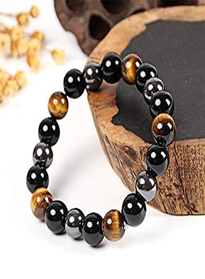 GEMTUB Natural 8Mm Black Tourmaline Hematite Tiger Eye Stone Combination Bracelet A Triple Protection Bracelet Help In Law Of Attraction Remove Negative Energy & Enhance Focus For Unisex Adult - Image 5