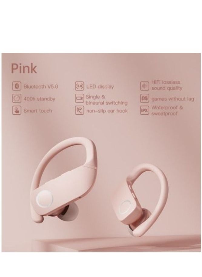 sanag Z9 Sports Wireless Bluetooth Earphones Ear Hook Waterproof Running Fitness Earbuds HIFI AAC PINK  - Image 2