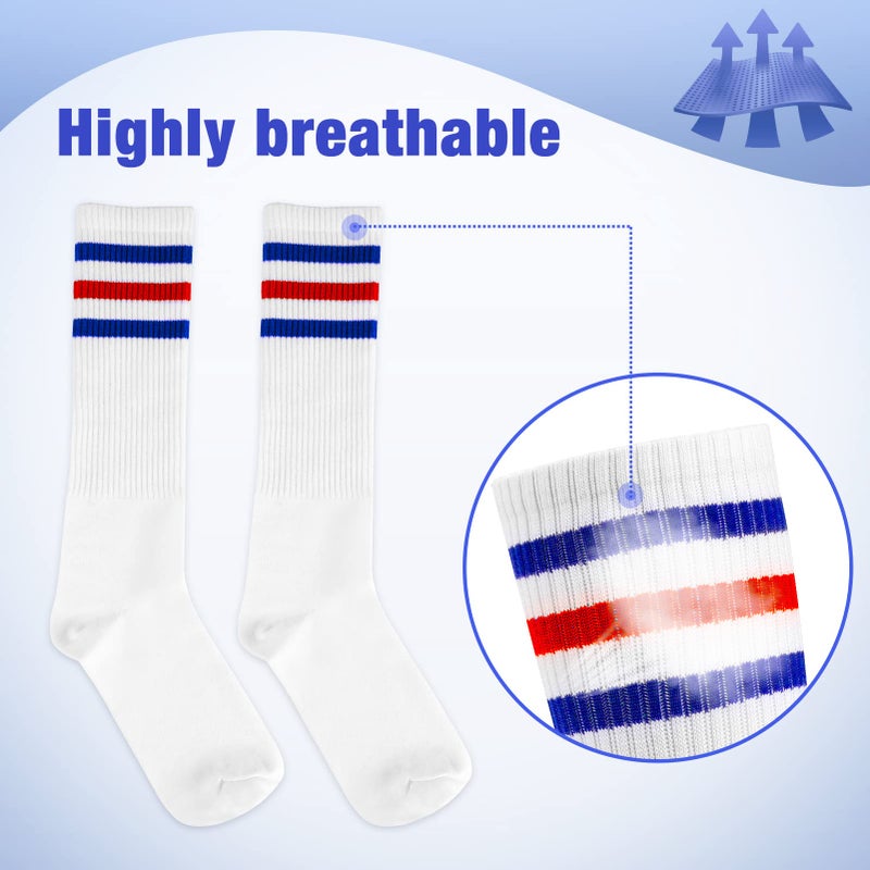 ONUPGO 5 Pieces Red White and Blue Striped Sweatbands Set - Sports Headband, Wristbands, High Socks for Men, Women & Teens - Running, Cycling, Tennis, Basketball, Football - Red/White/Blue - Image 3
