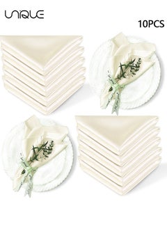 Unique 10 Pcs Satin Napkins - Square Table Napkins - 17*17" Soft Dinner Napkins Elegant Silk Napkins for Dinner Wedding Parties - Soft Smooth Fabric Washable Napkins for Parties - Weddings and Dinners (Ivory)  - Image 1