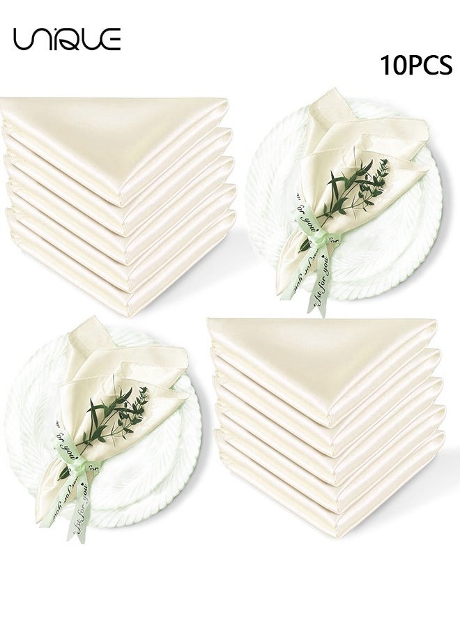 Unique 10 Pcs Satin Napkins - Square Table Napkins - 17*17" Soft Dinner Napkins Elegant Silk Napkins for Dinner Wedding Parties - Soft Smooth Fabric Washable Napkins for Parties - Weddings and Dinners (Ivory)  - Image 1