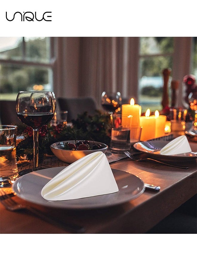 Unique 10 Pcs Satin Napkins - Square Table Napkins - 17*17" Soft Dinner Napkins Elegant Silk Napkins for Dinner Wedding Parties - Soft Smooth Fabric Washable Napkins for Parties - Weddings and Dinners (Ivory)  - Image 5