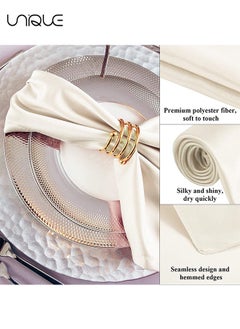 Unique 10 Pcs Satin Napkins - Square Table Napkins - 17*17" Soft Dinner Napkins Elegant Silk Napkins for Dinner Wedding Parties - Soft Smooth Fabric Washable Napkins for Parties - Weddings and Dinners (Ivory)  - Image 3