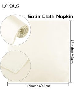 Unique 10 Pcs Satin Napkins - Square Table Napkins - 17*17" Soft Dinner Napkins Elegant Silk Napkins for Dinner Wedding Parties - Soft Smooth Fabric Washable Napkins for Parties - Weddings and Dinners (Ivory)  - Image 2