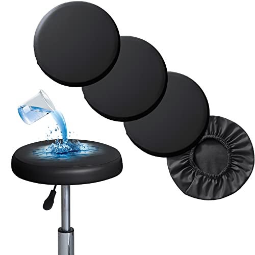 Shukii Stool Covers Round 4 Pack Bar Watedrproof PU Slipcover with Elastic Cushion Seat for Chair, Black - Image 1