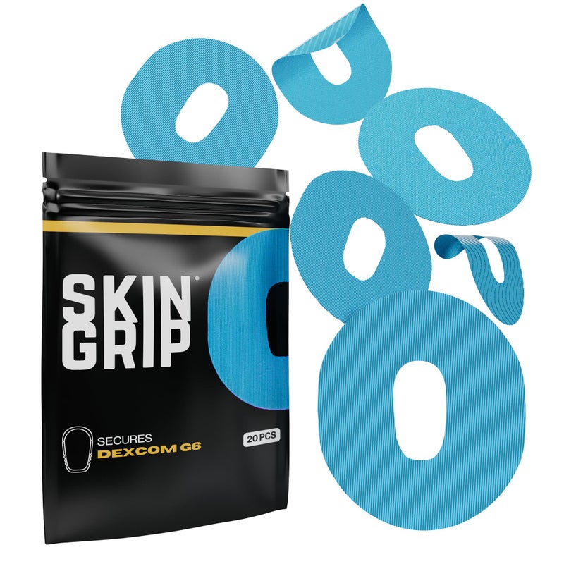 Skin Grip Adhesive Patch Compatible with Dexcom G6 Adhesive Patches Waterproof & Sweatproof with Cutout, Lasts 10-14 Days, Continuous Glucose Monitor Patch, CGM Sensor Cover â€“ 20 Pack, Blue - Image 1
