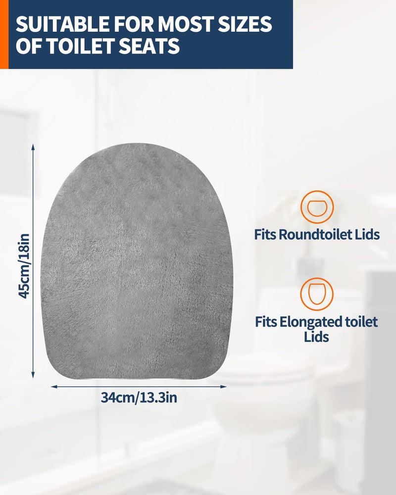Aecsze Microfiber Toilet Lid Cover, Soft Velvet Toilet Cover; Absorbent, Machine Washable, Comfortable, Durable Adjustable Toilet Seat Cover Fits Most Toilet Lids (Grey) - Image 2