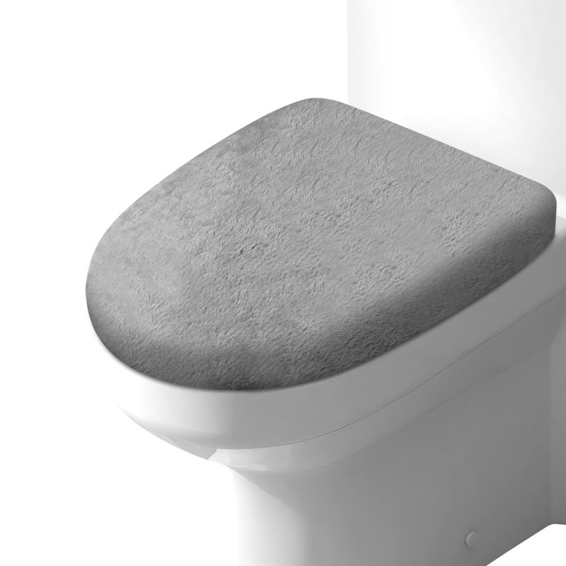 Aecsze Microfiber Toilet Lid Cover, Soft Velvet Toilet Cover; Absorbent, Machine Washable, Comfortable, Durable Adjustable Toilet Seat Cover Fits Most Toilet Lids (Grey) - Image 1