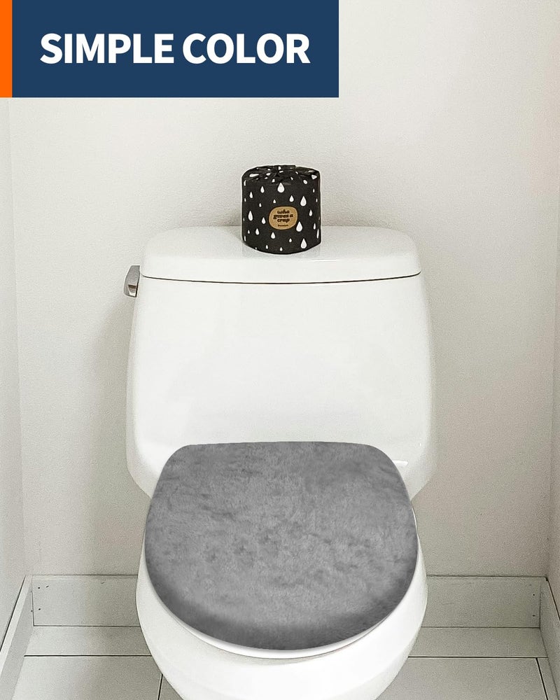 Aecsze Microfiber Toilet Lid Cover, Soft Velvet Toilet Cover; Absorbent, Machine Washable, Comfortable, Durable Adjustable Toilet Seat Cover Fits Most Toilet Lids (Grey) - Image 5
