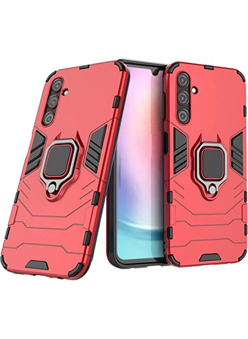 Samsung Galaxy A24 Mobile Case Cover with Hybrid Heavy Duty Protection Shockproof Defender Kickstand Armor Back Cover with Anti-Fingerprint Anti-Scratch Protector Red - Image 1