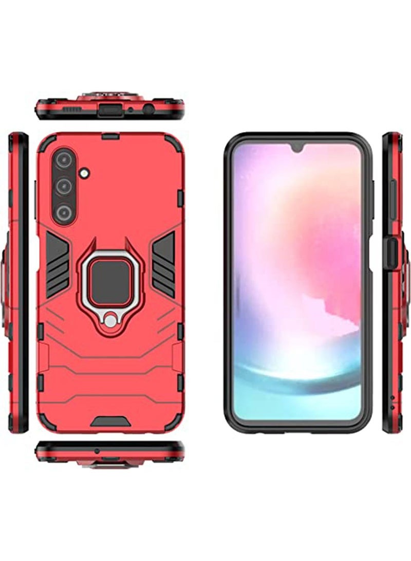 Samsung Galaxy A24 Mobile Case Cover with Hybrid Heavy Duty Protection Shockproof Defender Kickstand Armor Back Cover with Anti-Fingerprint Anti-Scratch Protector Red - Image 2