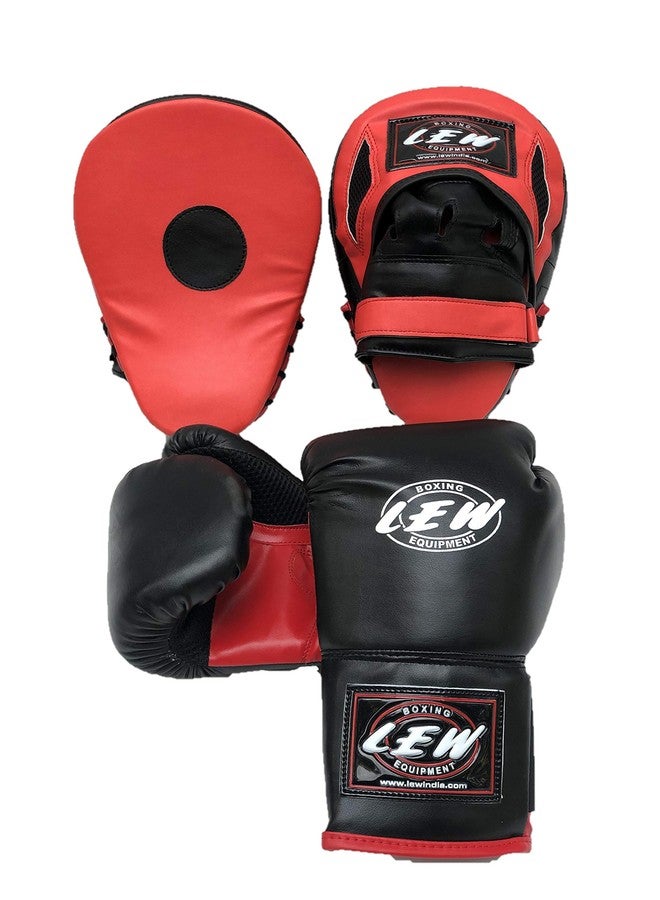 LEW Super Combo Red/Black Focus Pad with Training Gloves (Red/Black, 12 OZ Gloves with Focus Pad) - Image 1