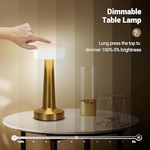 CLAPONE Table Lamp/Table Lamp Study Room/Lamp Table/Led/Wireless Led Touch 3 Mode Metal/Bed Lamps Bedroom Side/Rechargeable Metal Touch/Warm Lighting (White - Gold Lamp 2PC) - Image 4