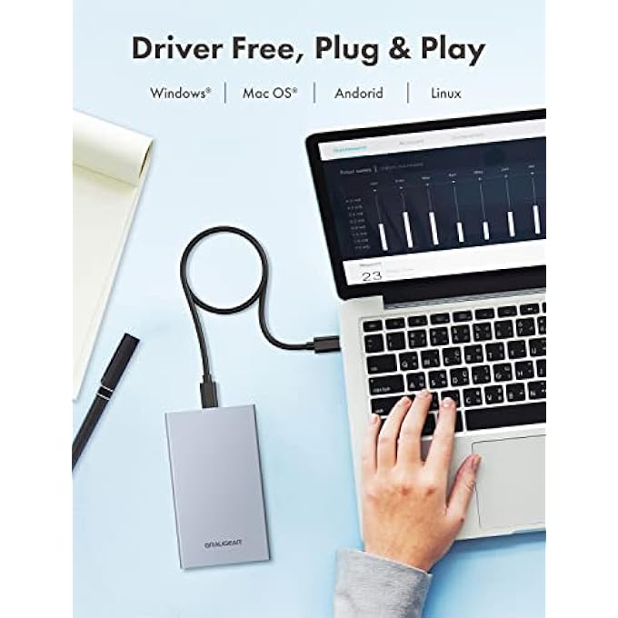 GRAUGEAR USB TYPE-C® ALUMINIUM HOUSING FOR 2.5 INCH SATA SSD/HDD 6 GBIT/S USAP SATA I II III USB 3.2 GEN 2 USB-C TO C AND USB-C TO A CABLE G-2501-AC-10G - Image 2
