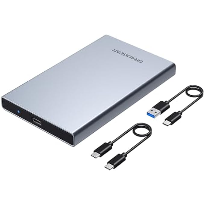 GRAUGEAR USB TYPE-C® ALUMINIUM HOUSING FOR 2.5 INCH SATA SSD/HDD 6 GBIT/S USAP SATA I II III USB 3.2 GEN 2 USB-C TO C AND USB-C TO A CABLE G-2501-AC-10G - Image 1