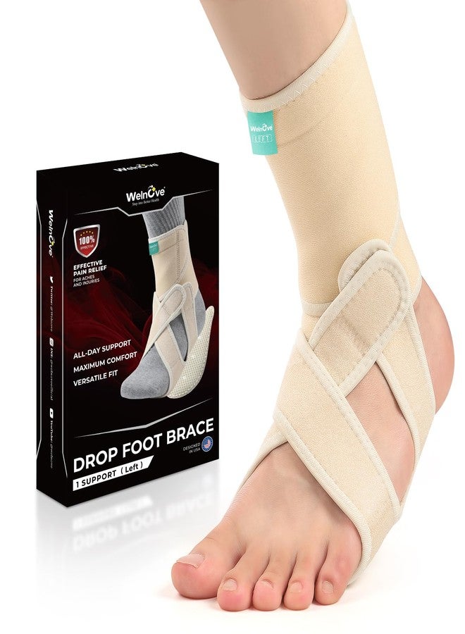 Welnove Drop Foot Brace with Arch Support, AFO Ankle Brace for Walking, Relieves Instability of Lower Limbs by Foot Drop, MS, TBI, Spinal Cord Injury, Cerebral Palsy (Left, Beige) - Image 1