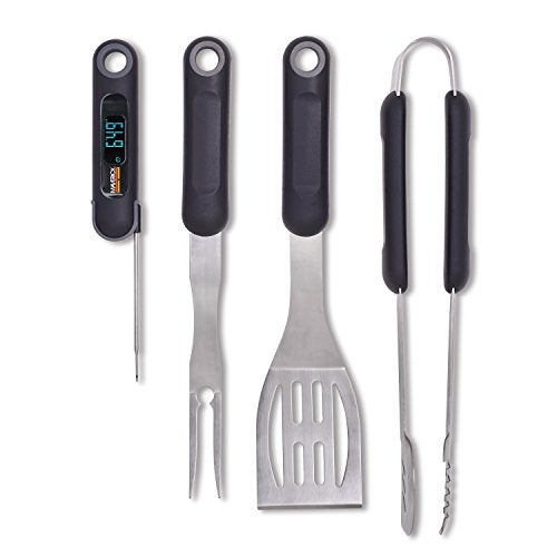 Maverick BBQ Tool Set with Case/Bag and Thermometer, Heavy Duty Stainless Steel Grill Utensils Kit, Grill Fork, Built-in Meat Thermometer, Long Handle Spatula, Tongs, Maverick AK-75 - Image 1