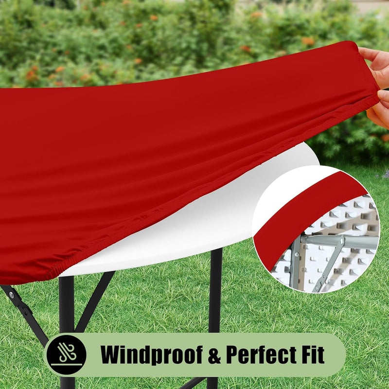 misaya 2 Packs Round Spandex Tablecloths, Stretch Elastic Tablecloth Cover Fitted for 45"-56" Round Tables, Waterproof Polyester Washable Table Cloth for Dining, Party, Outdoor and Indoor, Red - Image 4