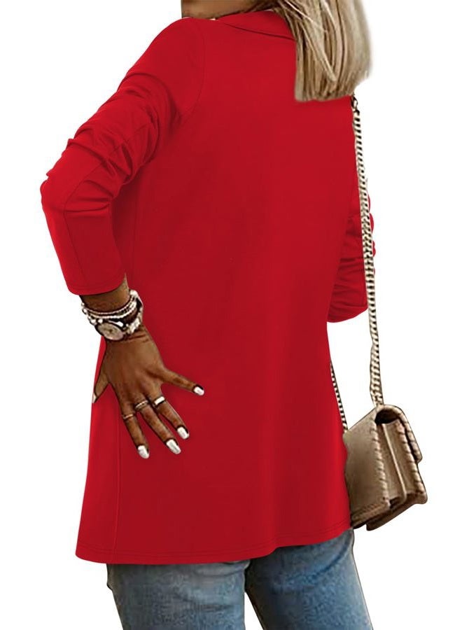 CRAZY GRID Women Business Blazer Work Casual Suit Jacket Long Sleeve Lightweight Office Blazer Business Dressy Suit Balzer Oversized 3XL Red - Image 4