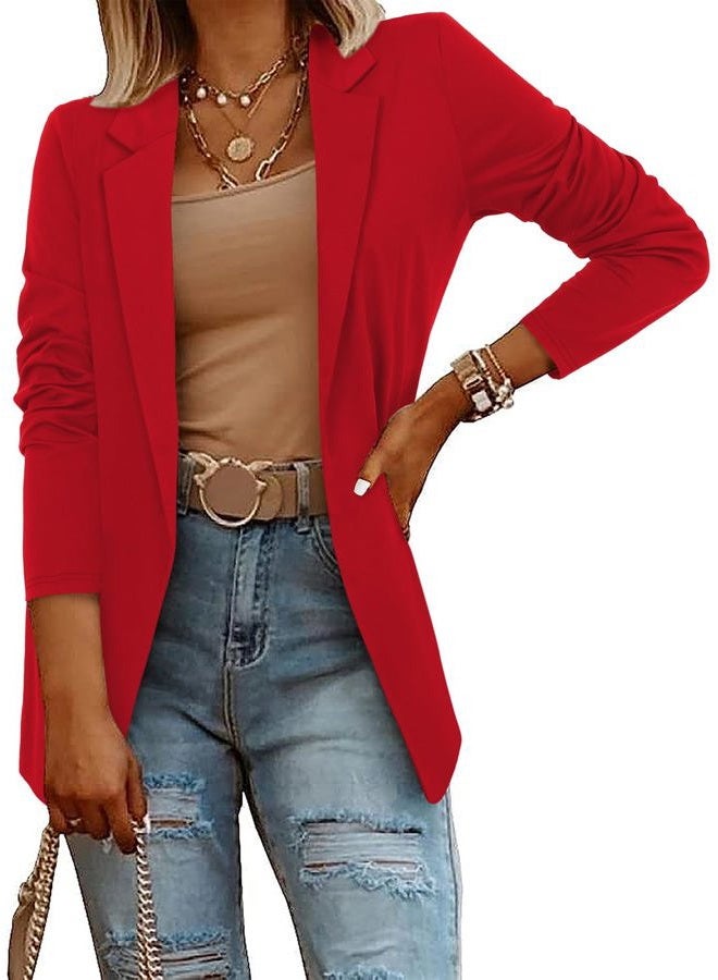 CRAZY GRID Women Business Blazer Work Casual Suit Jacket Long Sleeve Lightweight Office Blazer Business Dressy Suit Balzer Oversized 3XL Red - Image 3
