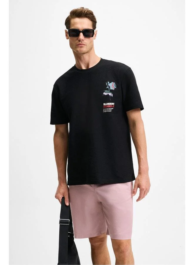 GRIMELANGE BELLO Men's 100% Organic Cotton Bike Neck Short Sleeve Black T-Shirt.