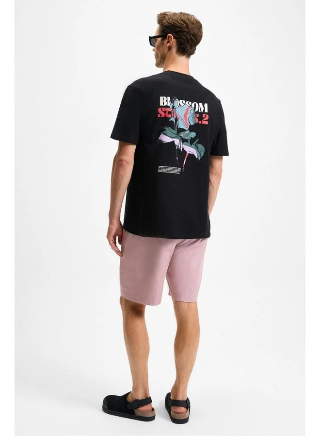 GRIMELANGE BELLO Men's 100% Organic Cotton Bike Neck Short Sleeve Black T-Shirt.