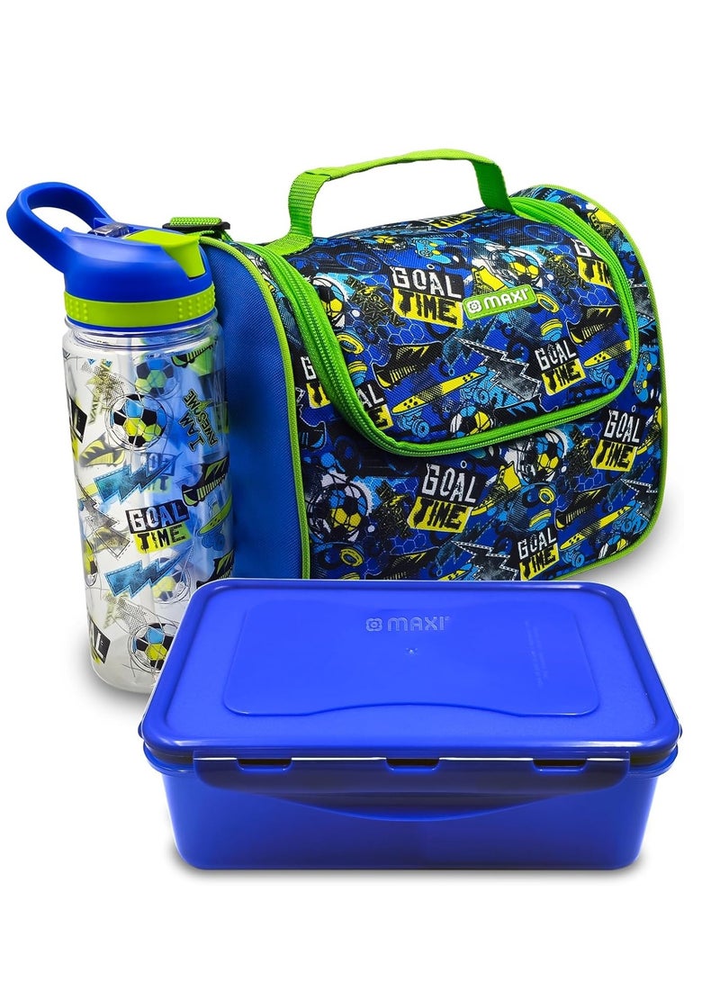 Maxi Insulated Lunch Bag with Reusable Lunch Box & Water Bottle – Leakproof, Ideal for School, Office, Picnic, Beach, for Kids & Adults – Blue. - Image 1
