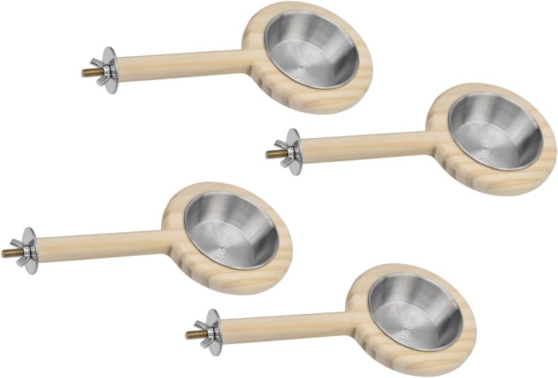 Detachable Stainless Steel Bird Feeding Cup with Wooden Perch for Parakeets Finches Feeding Soluation Food Water Bowl Parrots Perch Feeder - Image 1