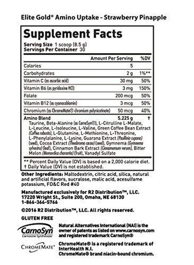 Complete Nutrition - Elite Gold Amino Uptake Strawberry Pineapple Amino Acid Supplement Increase Energy Support Muscle Recovery Beta Alanine L Citrulline 8.46 Oz Tub (30 Servings) - Image 1