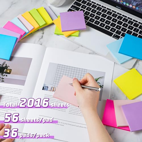 vipstar (36 Pack) Sticky Notes 3x3 in Post, 9 Bright Colors Self-Stick Note Pads it, Strong Adhesive, Easy to Post for Home, Office, Notebook - Image 3