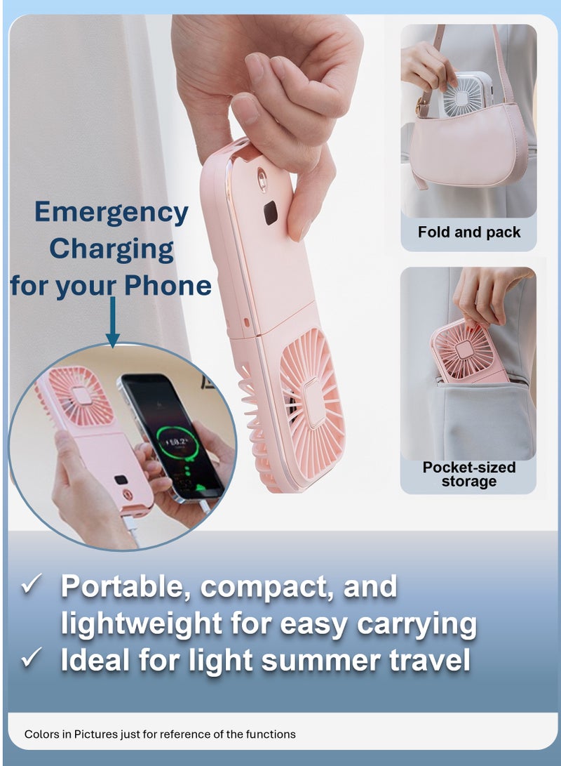 YooA 4-Speed Portable Neck Fan Rechargeable, Mini Fan | 3000mAh, 180° Adjustable, Real-Time Battery Display, Type-C, 10-Hour, Dual-Mode Power Bank, Home/Office/Travel, DC5V/1A(Blue&White) - Image 3