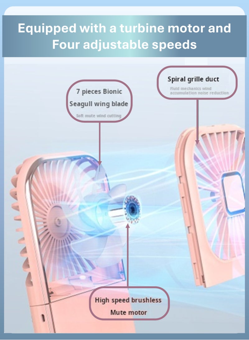 YooA 4-Speed Portable Neck Fan Rechargeable, Mini Fan | 3000mAh, 180° Adjustable, Real-Time Battery Display, Type-C, 10-Hour, Dual-Mode Power Bank, Home/Office/Travel, DC5V/1A(Blue&White) - Image 5